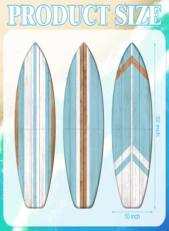 Yookeer 3 Pcs Surfboard Wall Decor,36" x 12" Large Wooden Surfboard Wall Art Set, Beach Room Decor Aesthetic Cute Beachy Tropical Surf Board Art for Surfer Bedroom Decoration(Blue,Cute) - Image 3