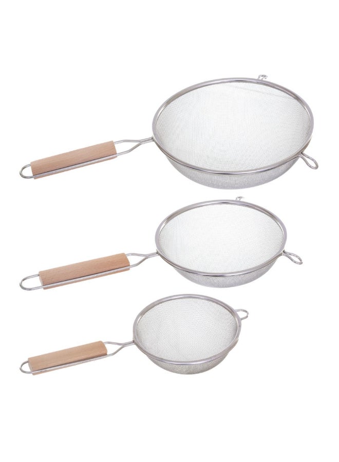 Five Simply Smart 3-Piece Stainless Steel Strainer with Wood Handle Silver and Brown 24 x 36 x 44 cm 103502 - Image 1