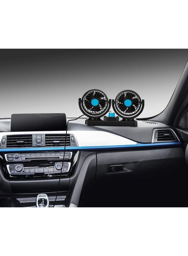 Dual Head 12V Car Cooling Fan — 2 Speed Control, 360° Flexible Neck, Powerful Airflow for Dashboard & Backseat — Black & Blue - Image 2