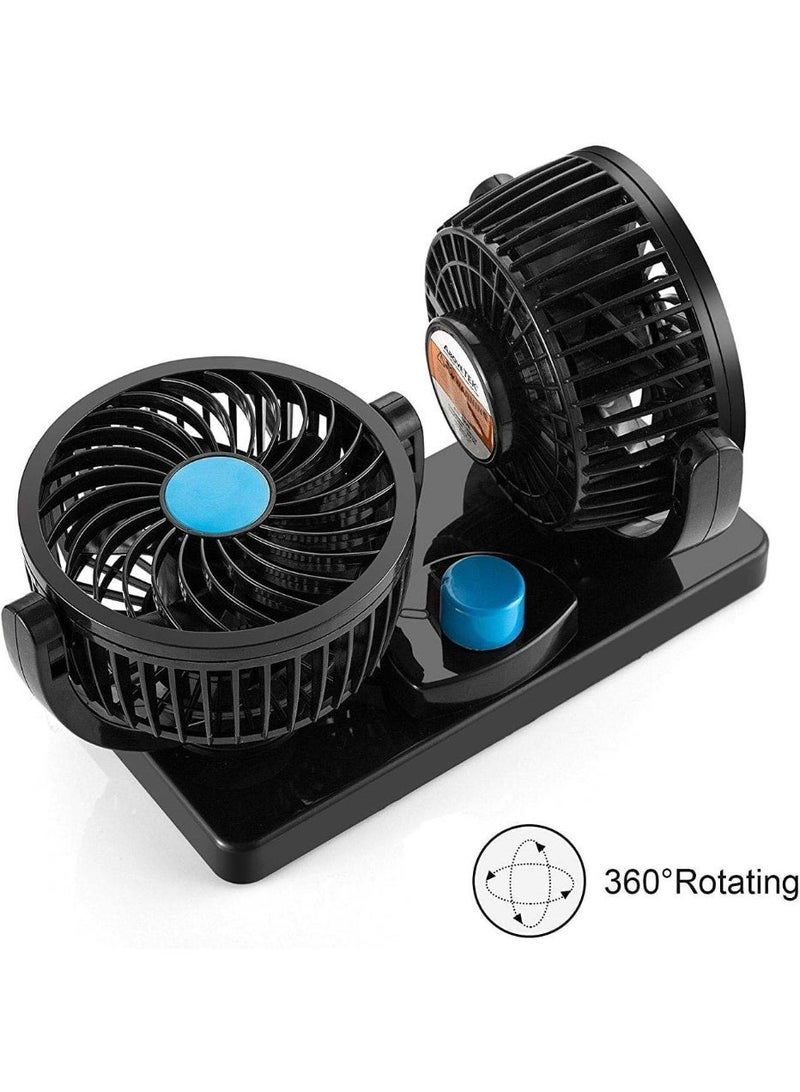 Dual Head 12V Car Cooling Fan — 2 Speed Control, 360° Flexible Neck, Powerful Airflow for Dashboard & Backseat — Black & Blue - Image 3