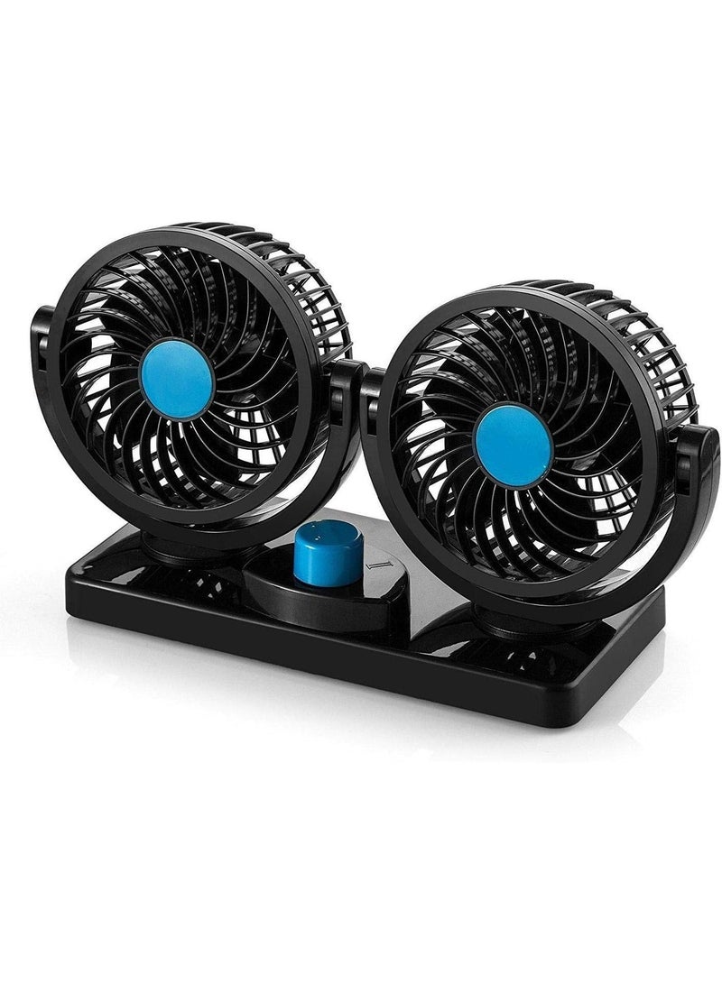 Dual Head 12V Car Cooling Fan — 2 Speed Control, 360° Flexible Neck, Powerful Airflow for Dashboard & Backseat — Black & Blue - Image 1