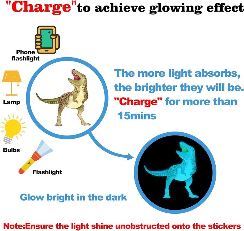 Barakah Wall Decals Glow in The Dark Dinosaur Wall Stickers Watercolor Dinosaur Decal Large Removable Vinyl Dino Wall Decals for Boys Bedroom Kids Girls Baby Nursery Playroom Living Room Wall Decor - Image 4