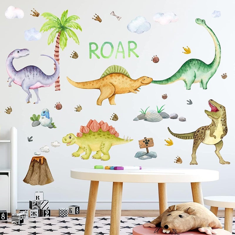 Barakah Wall Decals Glow in The Dark Dinosaur Wall Stickers Watercolor Dinosaur Decal Large Removable Vinyl Dino Wall Decals for Boys Bedroom Kids Girls Baby Nursery Playroom Living Room Wall Decor - Image 3