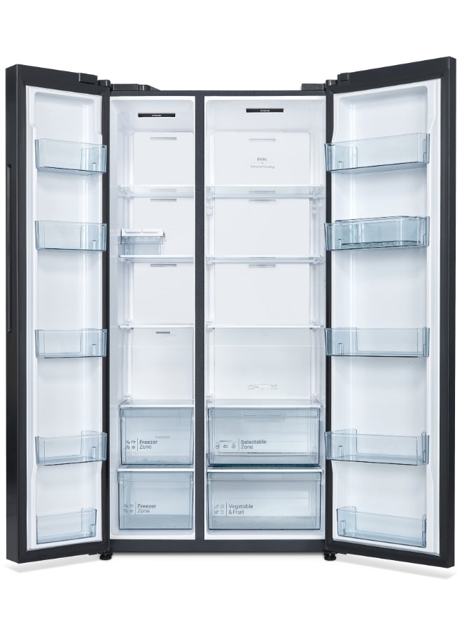 HITACHI Side By Side Refrigerator, 14.5 Cu.ft, Freezer 8.7 Cu.ft, Glass Silver Sky Line HRSN9713ESGSSA Glass Silver - Image 4