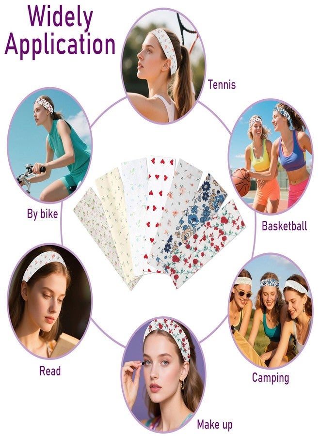picheng Printed Floral Headbands for Women: 7 Pack Non Slip Soft Cotton Stretchy Sports Hair Bands for Workout Yoga Running (Flower Series) - Image 4