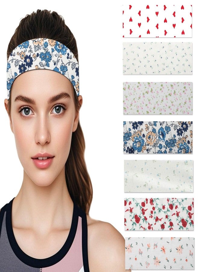 picheng Printed Floral Headbands for Women: 7 Pack Non Slip Soft Cotton Stretchy Sports Hair Bands for Workout Yoga Running (Flower Series) - Image 3