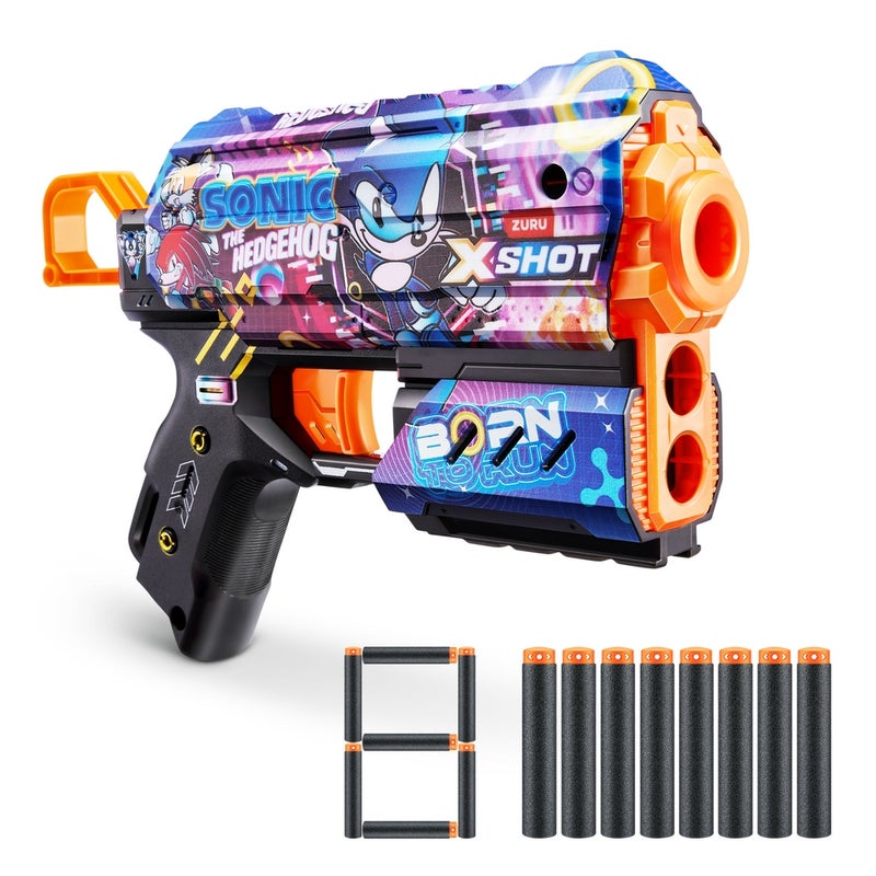 Zuru - X-Shot Skins Flux Sonic The Hedgehog Super Speed with 8 Soft Bullets - 36648E - Image 1