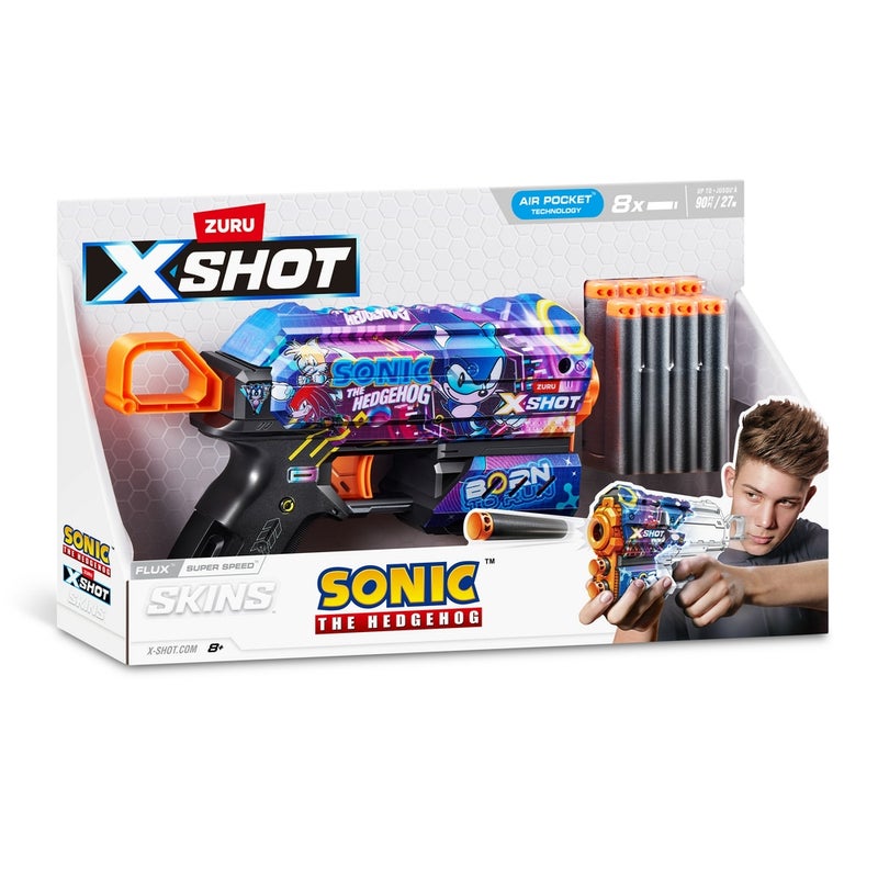 Zuru - X-Shot Skins Flux Sonic The Hedgehog Super Speed with 8 Soft Bullets - 36648E - Image 4
