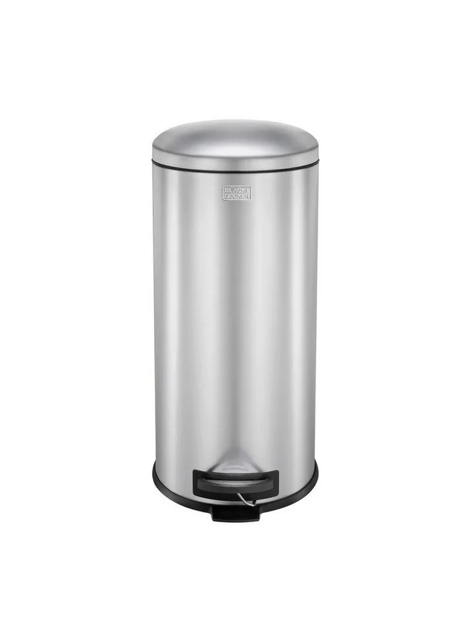BLACK+DECKER Soft Close Stainless Steel Pedal Trash Bin Silver and Black 30 L 61254