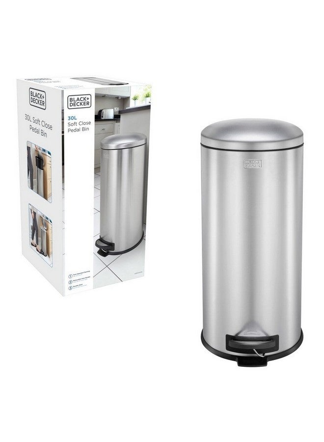 بلاك اند ديكر سلة مهملات ناعمة الإغلاق من الستانلستيل مزودة بدواسة باللونين الفضي والأسود سعة 30 لترًا 61254 - Image 1