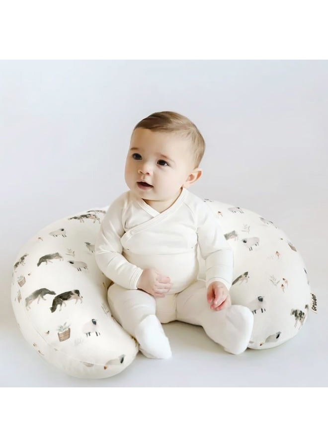 GRSSDER Nursing Pillow Cover, Stretchy Soft Minky Fabric Covers, Fit Most Nursing Support Pillows for Breastfeeding, Comfortable Safe Pillow Cover, Farm Animals - Image 3