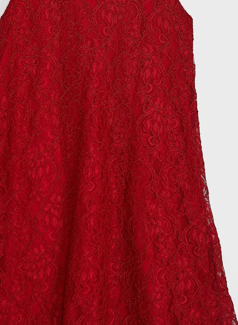 Little Golden Apple Kids Little Solid Lace Detailed  Dress