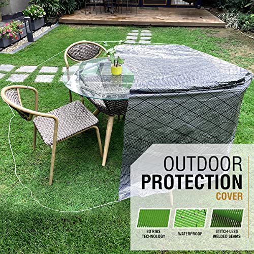 TUFFPAULIN Furniture Waterproof Cover Sheet Patio Table and Chair Set Outdoor Garden Dustproof All Weather Protection - 80in X 80in X 32in (Green) - Image 2