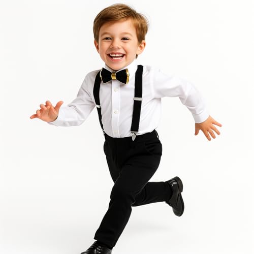 RR DESIGN Kids Black Suspenders and Gold faux -Trim Bow Tie Set, Adjustable Formal Wear Accessories for Special Occasions(1-6 years) (Black) - Image 5