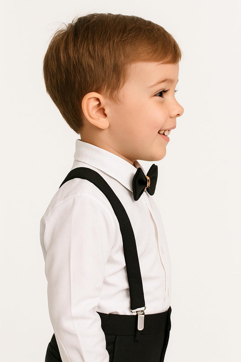 RR DESIGN Kids Black Suspenders and Gold faux -Trim Bow Tie Set, Adjustable Formal Wear Accessories for Special Occasions(1-6 years) (Black) - Image 3
