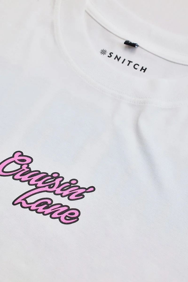 سنيتش White Graphic Half Sleeve Oversized Streetwear T-Shirt