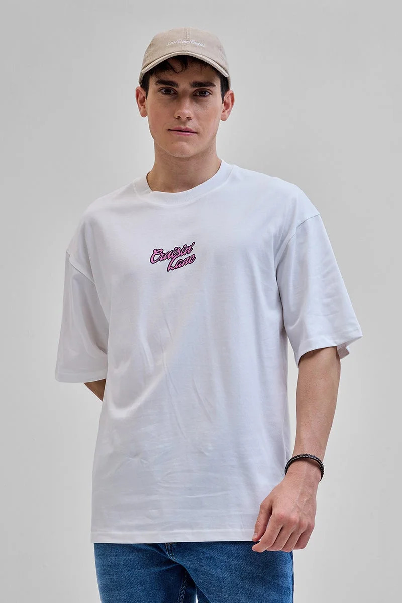 سنيتش White Graphic Half Sleeve Oversized Streetwear T-Shirt