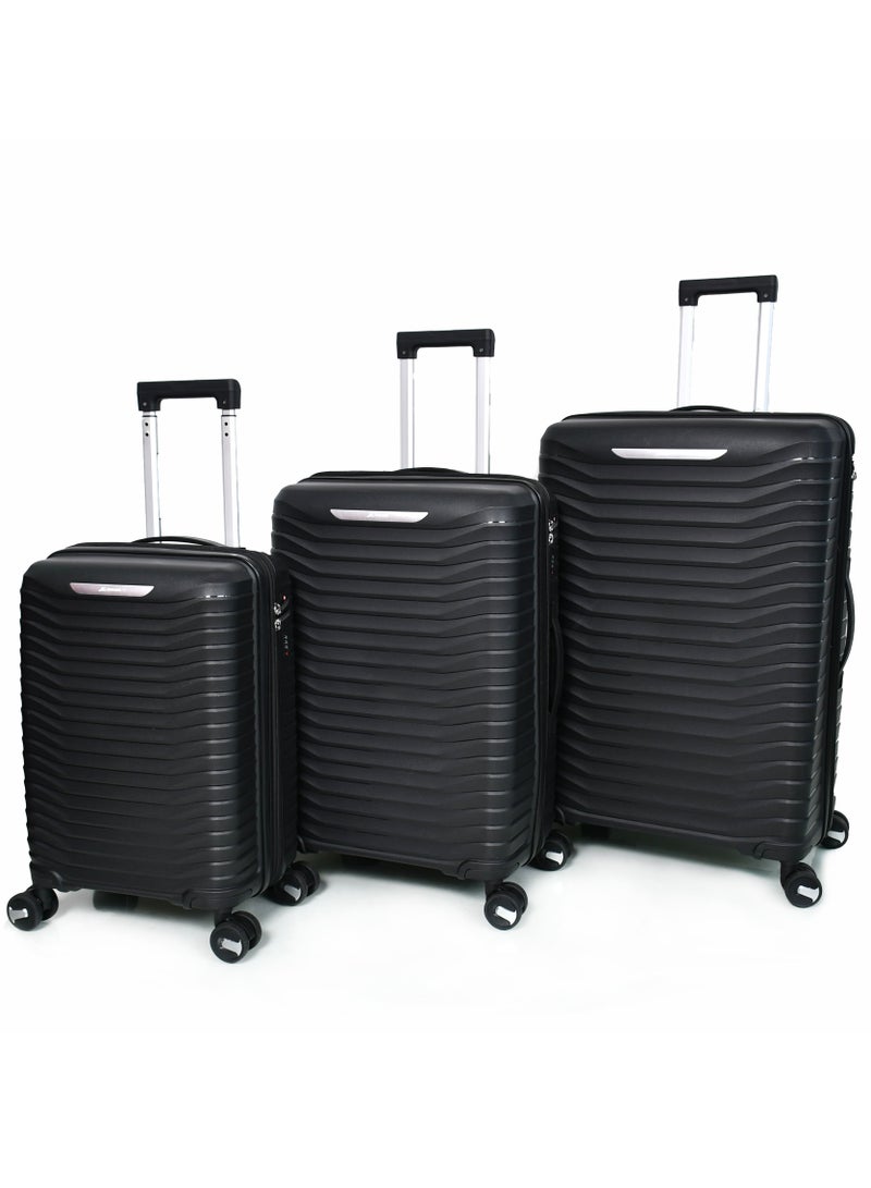 مورانو طقم شنط سفر مورانو للجنسين بسسته إضافيه للتوسعه – 3 قطع بلون أسود – مصنوعة من مادة البولي بروبلين غير القابلة للكسر مقاسات: 28''-24''-20'' إنش - Image 1