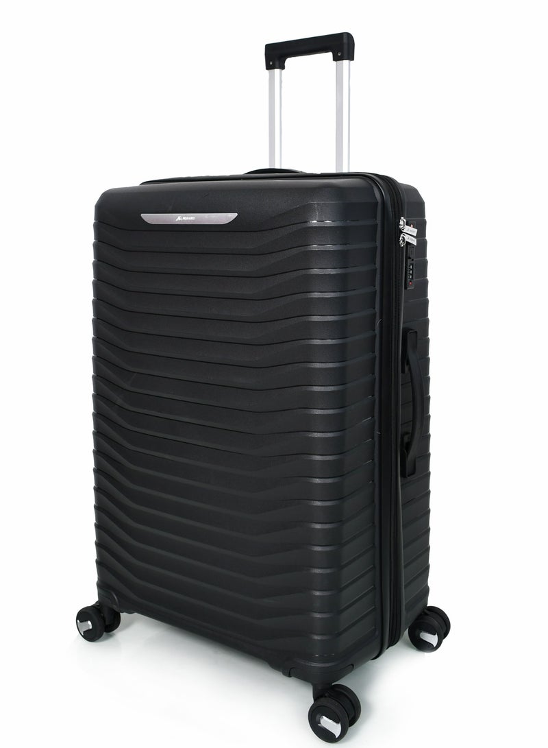 مورانو طقم شنط سفر مورانو للجنسين بسسته إضافيه للتوسعه – 3 قطع بلون أسود – مصنوعة من مادة البولي بروبلين غير القابلة للكسر مقاسات: 28''-24''-20'' إنش - Image 3