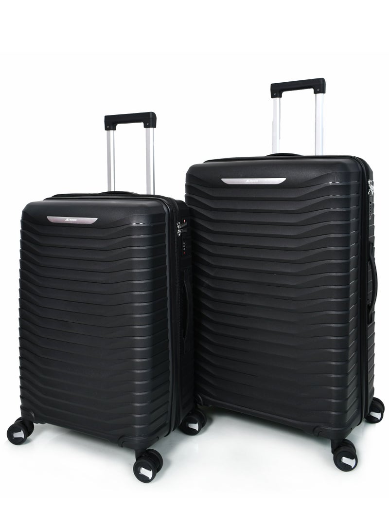 مورانو طقم شنط سفر مورانو للجنسين بسسته إضافيه للتوسعه – 3 قطع بلون أسود – مصنوعة من مادة البولي بروبلين غير القابلة للكسر مقاسات: 28''-24''-20'' إنش - Image 2