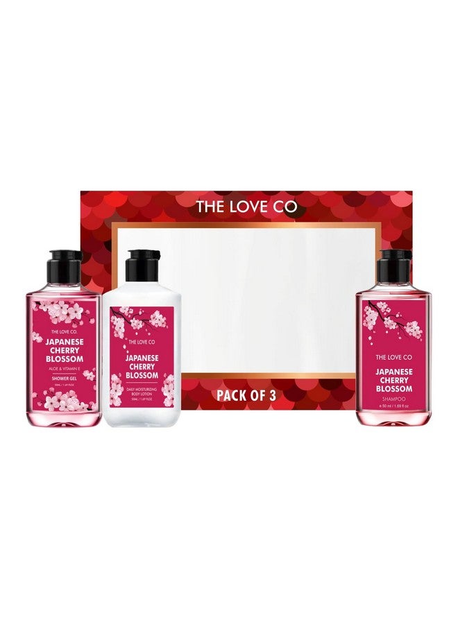 THE LOVE CO. Japanese Cherry Blossom Gift Collection| Indulge In Travel Pack Shower Gel, Body Lotion & Shampoo | Ideal Birthday & Special Occasion Hamper - Pack Of 3  - Image 1