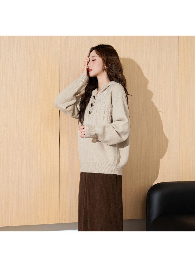 TonLion 2025 Autumn And Winter Fashion Niche Hooded Cable Knit Sweater, Simple And Versatile Loose Comfortable Top For Women - Image 4