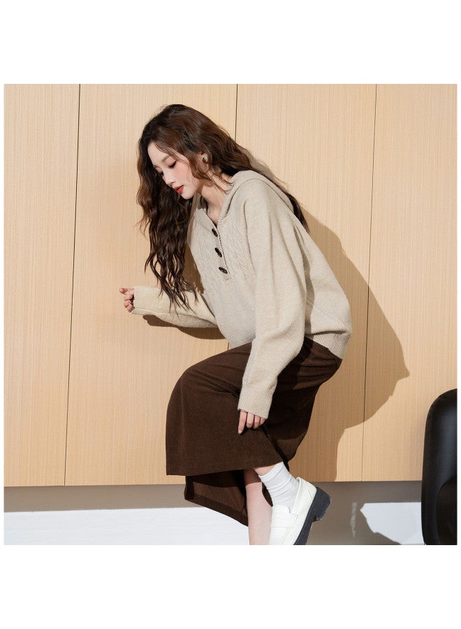 TonLion 2025 Autumn And Winter Fashion Niche Hooded Cable Knit Sweater, Simple And Versatile Loose Comfortable Top For Women - Image 3