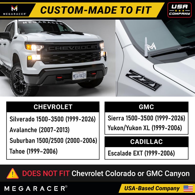 Mega Racer Gloss White 50 Cal Bullet Antenna for Chevy Silverado & GMC Sierra 1500 2500 (1999-2026) â€“ Rugged Billet Aluminum, UV & Chip-Resistant, Car Wash Safe, Short Replacement, Truck Accessories Upgrade - Image 3