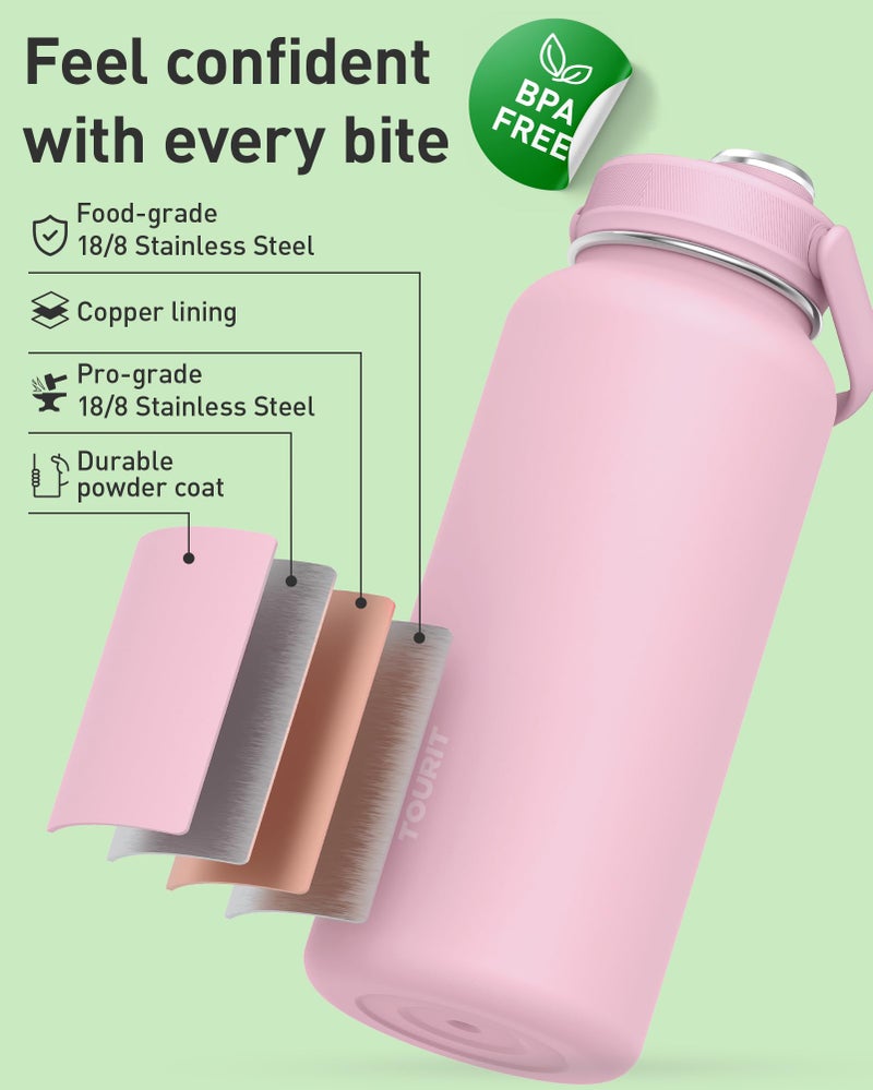 TOURIT 32 oz Insulated Water Bottle, Stainless Steel Sports Water Bottles With Top Handle, Double-Wall Travel Thermal Water Flask, BPA Free Leakproof Water Bottle for Sports and Travel,Pink - Image 2