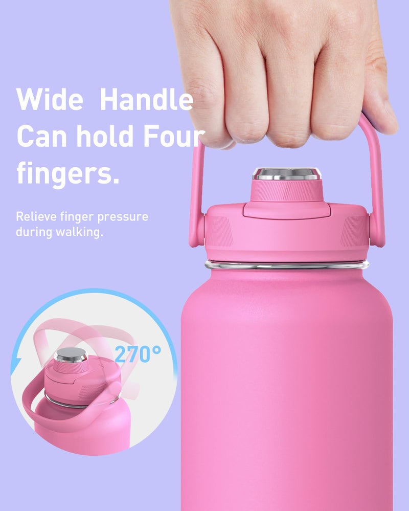 TOURIT 32 oz Insulated Water Bottle, Stainless Steel Sports Water Bottles With Top Handle, Double-Wall Travel Thermal Water Flask, BPA Free Leakproof Water Bottle for Sports and Travel,Pink - Image 3