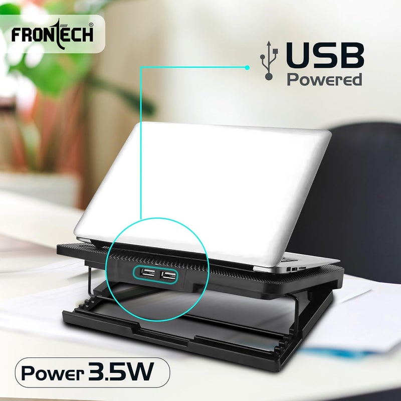 FRONTECH Adjustable Height Cooling Pad with 2 x 120mm LED Fans for up to 15.6" Laptops - Silent USB-Powered Laptop Cooler - Image 4