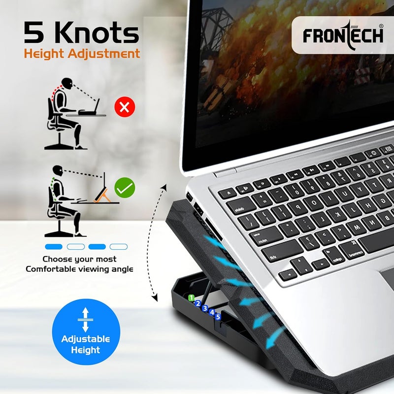 FRONTECH Adjustable Height Cooling Pad with 2 x 120mm LED Fans for up to 15.6" Laptops - Silent USB-Powered Laptop Cooler - Image 3