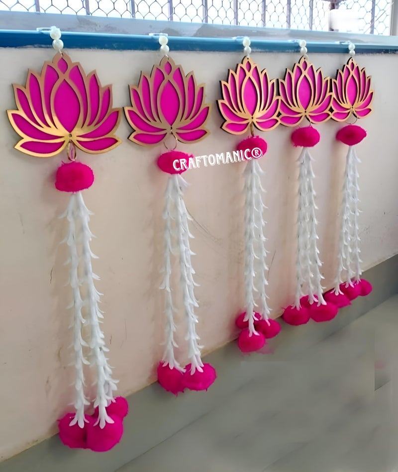 Craftomanic® Handmade Wall Decor Lotus with Hangings for Home Decor,Diwali Decor,Wedding and All Festival Decor | Lotus Hangings for Home Decoration (GAJRALOTUS) - Image 4