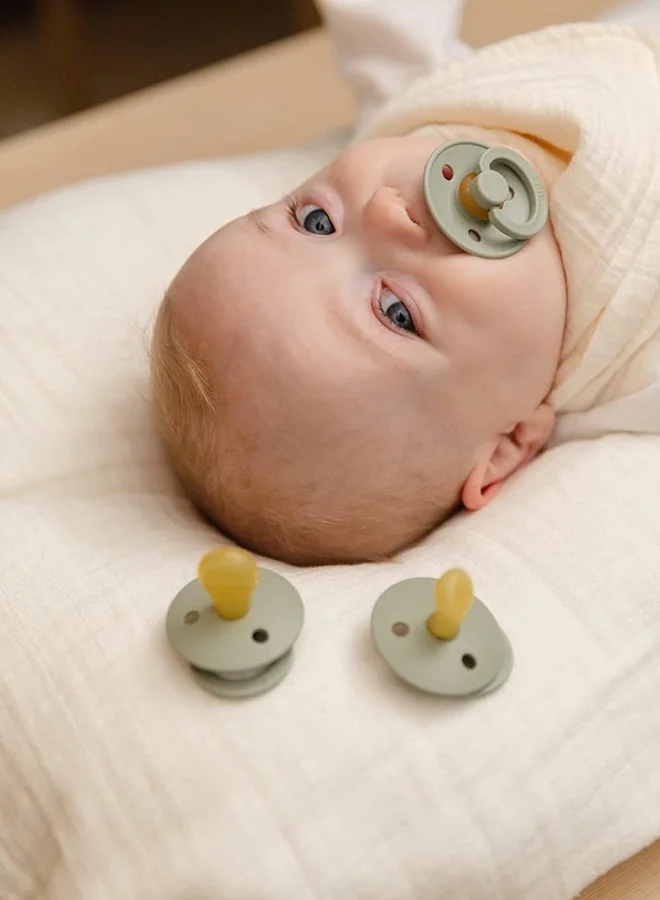BIBS Set of 2 Pacifiers, Natural Rubber Baby Pacifier, Bpa - Free Soothers, Made In Denmark, Sage/Ivory, Size 6 - 18 Months