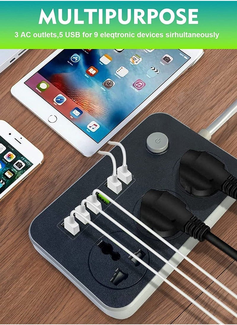 Generic Power Strips Extension Cord 3 Outlets, Power Socket with 6 USB Ports Universal Charging Socket with 2M Bold Extension Cord  - Image 4