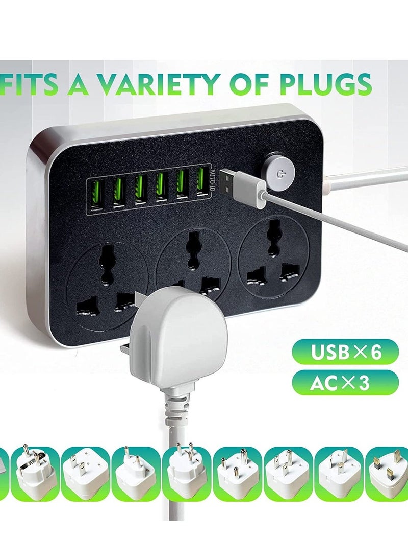 Generic Power Strips Extension Cord 3 Outlets, Power Socket with 6 USB Ports Universal Charging Socket with 2M Bold Extension Cord  - Image 1