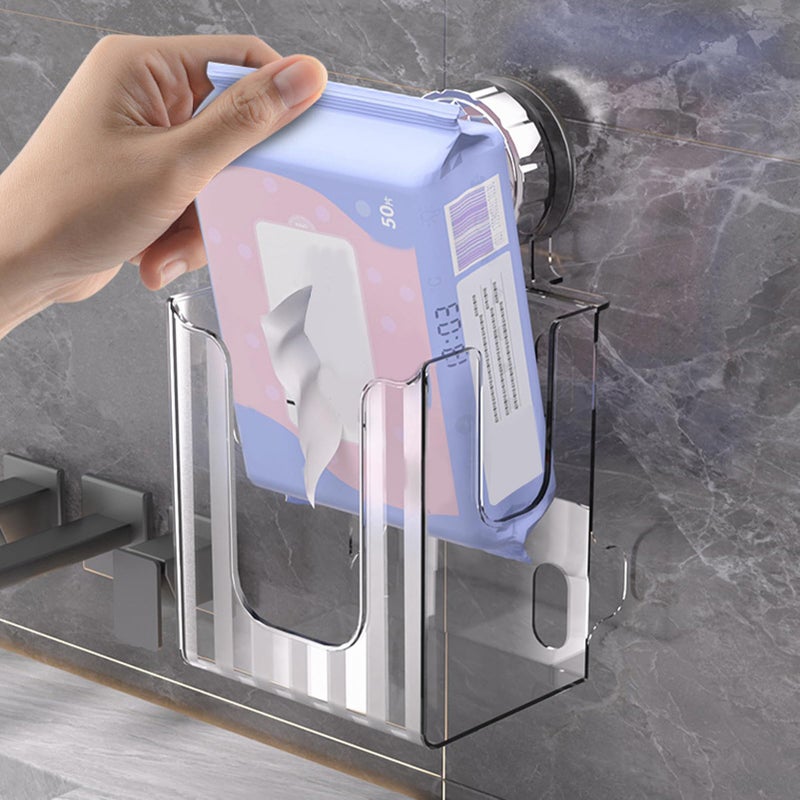 Black Wall Mounted Wet Wipes Dispenser Anti Slip Suction Cup Refillable Holder - Image 3