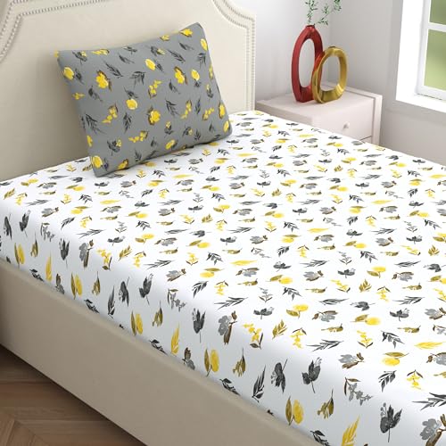 Home Ecstasy 100% Cotton Single Bedsheet with 1 Pillow Cover, 140 TC Floral Grey for Single Bed (4.8ft X 7.3ft) - Image 1