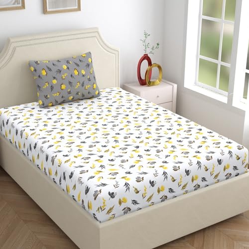 Home Ecstasy 100% Cotton Single Bedsheet with 1 Pillow Cover, 140 TC Floral Grey for Single Bed (4.8ft X 7.3ft) - Image 3