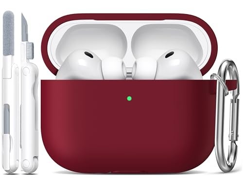 R-fun Rfun for AirPods Pro 3 Case 2025 Soft Silicone Protective Case Cover Compatible with Apple AirPods Pro 3rd Generation USBC Cable for Women Men with Cleaning Kit and Keychain Wine red - Image 1