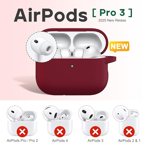 R-fun Rfun for AirPods Pro 3 Case 2025 Soft Silicone Protective Case Cover Compatible with Apple AirPods Pro 3rd Generation USBC Cable for Women Men with Cleaning Kit and Keychain Wine red - Image 3