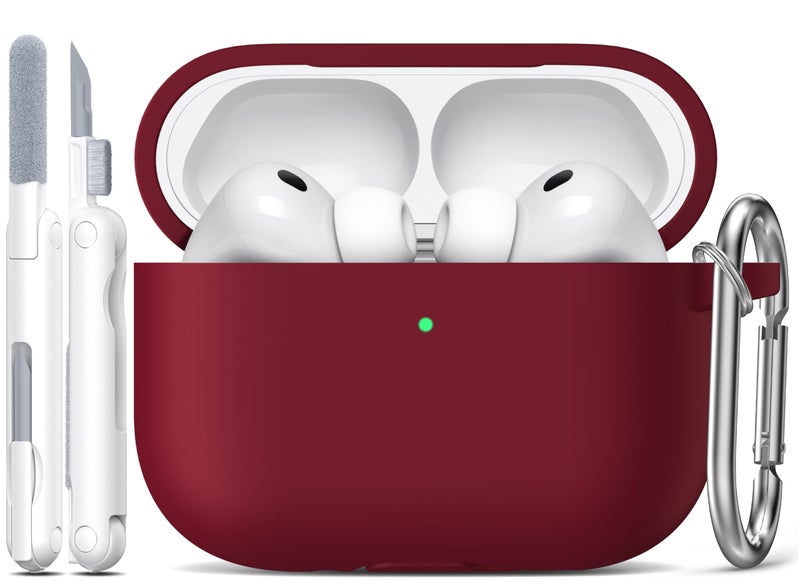 R-fun Rfun for AirPods Pro 3 Case 2025 Soft Silicone Protective Case Cover Compatible with Apple AirPods Pro 3rd Generation USBC Cable for Women Men with Cleaning Kit and Keychain Wine red - Image 2