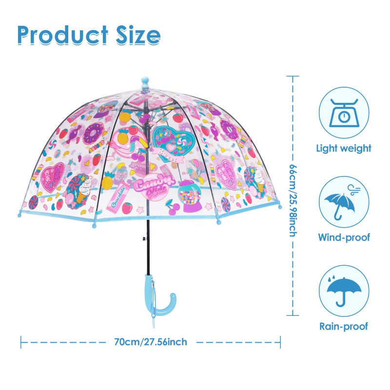 Decalsweet Kids Umbrella Clear Bubble Umbrellas for Rain,Transparent Dome Safety Windproof Umbrella with Easy-Grip Hook Handle for Toddler Girls and Boys - Image 2