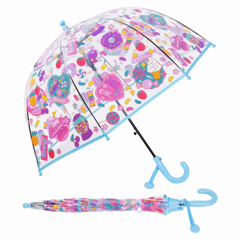 Decalsweet Kids Umbrella Clear Bubble Umbrellas for Rain,Transparent Dome Safety Windproof Umbrella with Easy-Grip Hook Handle for Toddler Girls and Boys - Image 1
