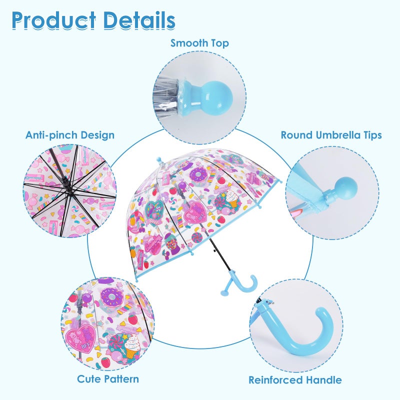 Decalsweet Kids Umbrella Clear Bubble Umbrellas for Rain,Transparent Dome Safety Windproof Umbrella with Easy-Grip Hook Handle for Toddler Girls and Boys - Image 3