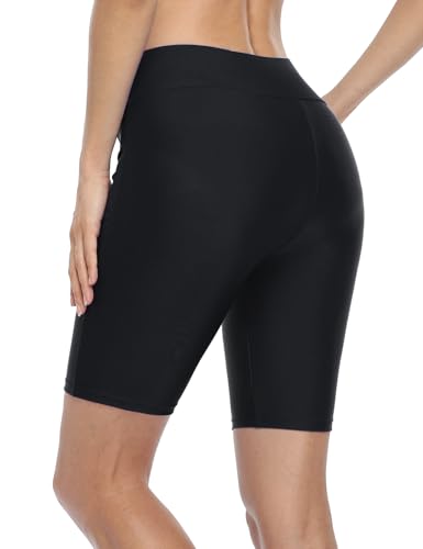 Firpearl Women's Long Swim Shorts UPF50+ Sport Beach Surf Shorts Swimsuit Drawstring Boardshorts Black US18 - Image 4