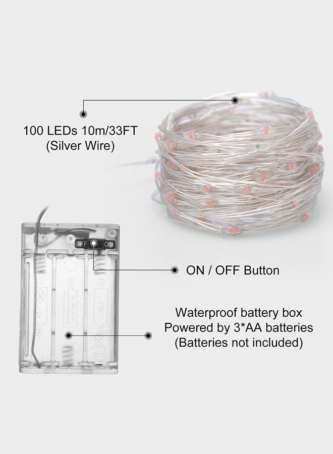 بشكل مختصر [عبوتان] أضواء عيد الميلاد الساحرة ذات الثنائيات المضيئة (LED)، تعمل بالبطارية، 10 أمتار/100 مصباح LED بلون أحمر، علبة بطارية مقاومة للمياه (3 بطاريات AA)، أضواء داخلية وخارجية لشجرة الكريسماس، الأعراس، الهالوين، الحفلات، زينة الحدائق (باللون الأحمر) - Image 5