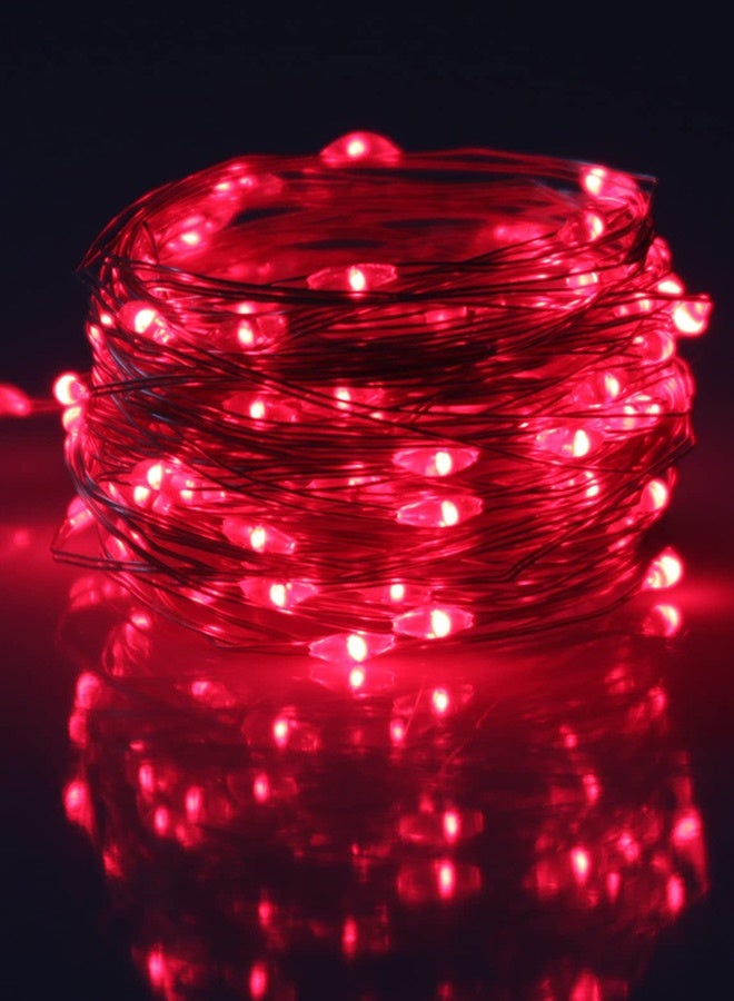 بشكل مختصر [عبوتان] أضواء عيد الميلاد الساحرة ذات الثنائيات المضيئة (LED)، تعمل بالبطارية، 10 أمتار/100 مصباح LED بلون أحمر، علبة بطارية مقاومة للمياه (3 بطاريات AA)، أضواء داخلية وخارجية لشجرة الكريسماس، الأعراس، الهالوين، الحفلات، زينة الحدائق (باللون الأحمر) - Image 3