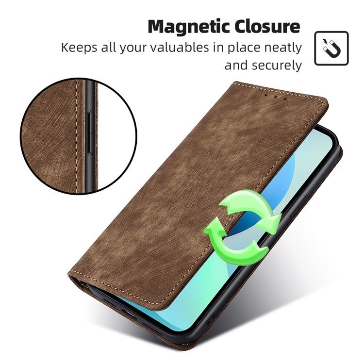 BURAQ Case Cover For Honor Play 60 Plus RFID Anti-theft Brush Magnetic Leather Phone Case(Brown) - Image 5