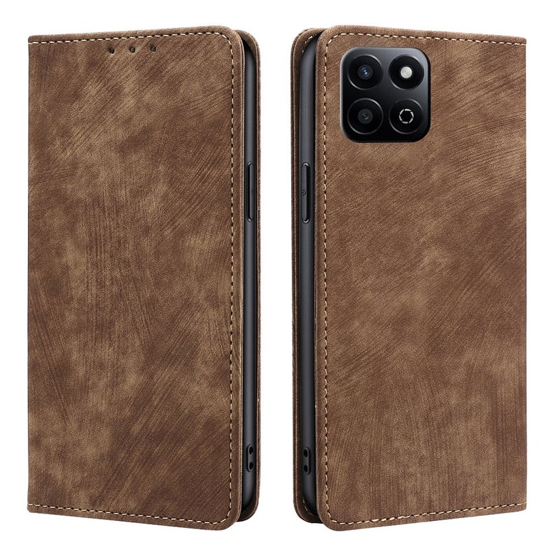 BURAQ Case Cover For Honor Play 60 Plus RFID Anti-theft Brush Magnetic Leather Phone Case(Brown) - Image 1